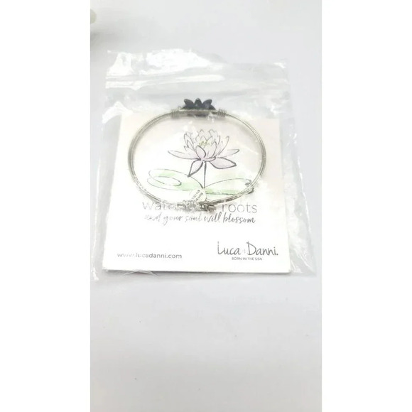 Luca + Danni Bangle Bracelet Lotus Flower Charm Born In USA Retired Silver Tone - Picture 5 of 6
